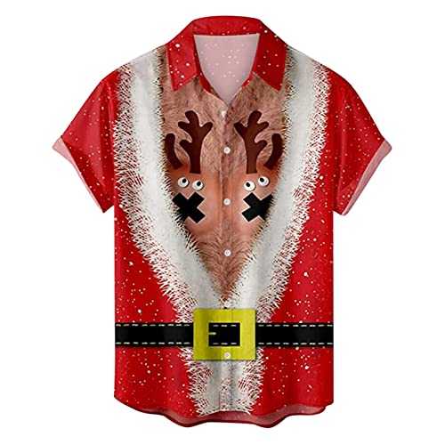 Szshaoye Funny Christmas Shirts for Men Collar Button Up Short Sleeve Fun Printed Casual Hawaiian Santa Shirt