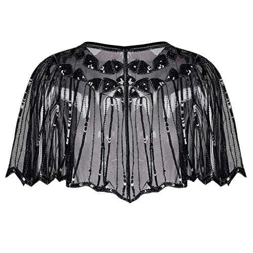 Women's Glitter Bolero Cover Flapper Beads Up Cape Evening Women Shawl Sequin Women's Blouse of the 20s Italian Designer Blouse