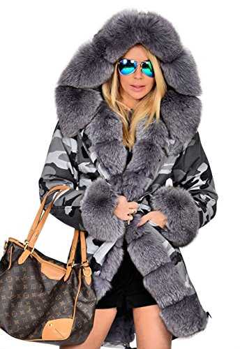 Roiii Women Thicken Warm Winter Coat Hood Down Parka Fleece Fur Outdoor Overcoat Long Jacket Outwear