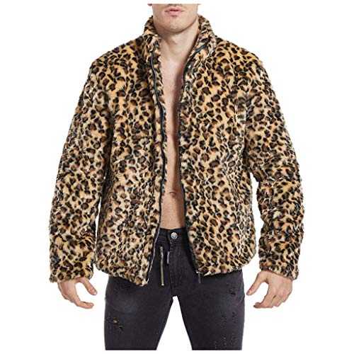 Leopard Fleece Jackets Men UK Faux Fur Winter Warm Coats Plush Thicken Outerwear Sherpa Fuzzy Fluffy Coat Casual Windproof Full Zip Jacket Workwear Soft Touch Coat with Pockets