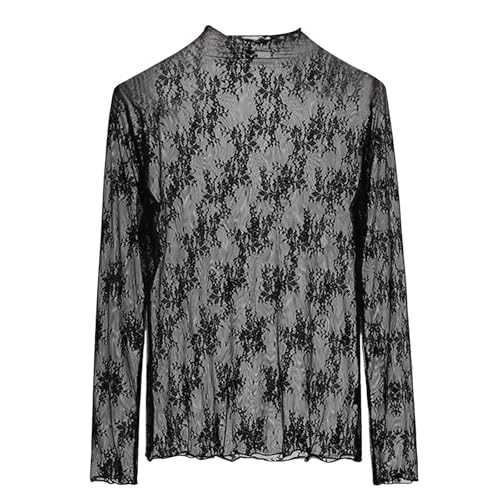 Mesh Top Women's Sexy Top Glitter Mesh Top Transparent Blouse Long Sleeve Transparent Lace Top Sheer Mesh Blouse