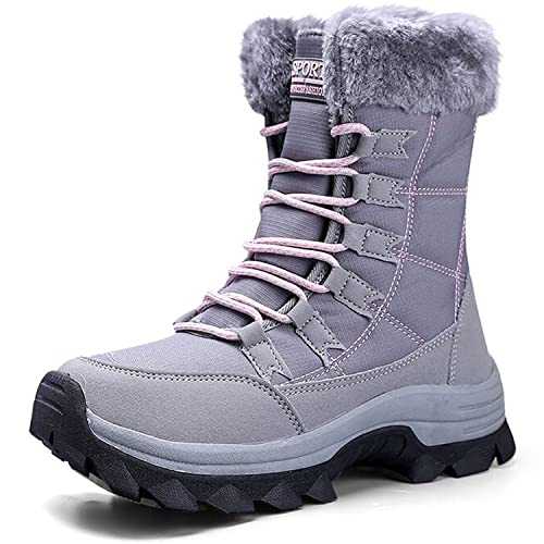 Dhinash Women's Snow Boots Waterproof Winter Boots Warm Anti-Slip Ankle Boots Fur Lined Booties Ladies Short Boots Outdoor Shoes Walking Boots Trekking Boots Hiking Boots Black Grey Purple 4-9UK
