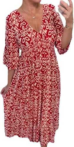 GuyAna V-Neck Floral Dress,Women's Plus-Size Super Fairy V-Neck Floral Dress Beach Holiday Beach Skirt Long Skirt