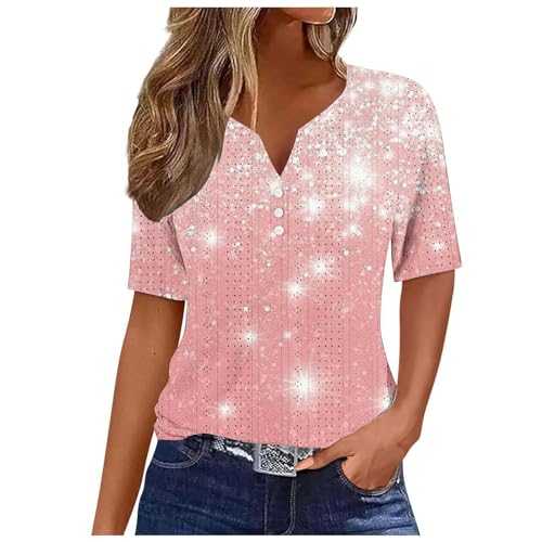 Blouses for Women UK Elegant Oversized V Neck T Shirts Sale Clearance Stripe Floral Print Short Sleeve Button up Tunic Tops Summer Tee Shirt Casual Pleated Swing Tops S-3XL