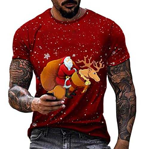 Mens Christmas Shirt Ugly Xmas Shirts Santa Claus Graphic Printed Short Sleeve Crewneck T-Shirts Funny Novelty Printing Holiday Tshirts Tee Tops Xmas Jumpers Pullover UK Size