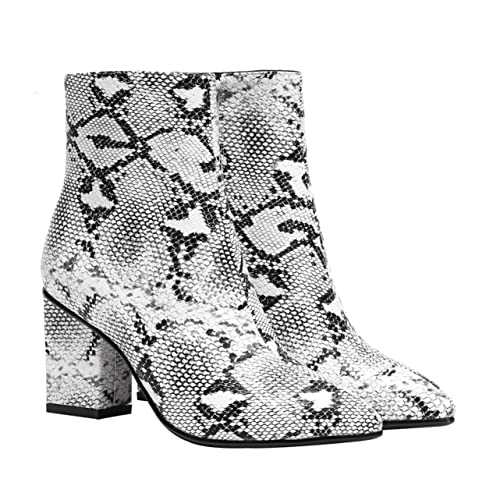 BESTYASH Snake Print High Heel Ankle Boots Ankle Boots for Women Dressy Non- Boots Ankle Boots Boots Lady Boots Autumn Boots Warm Boots Upper: Artificial Pu White
