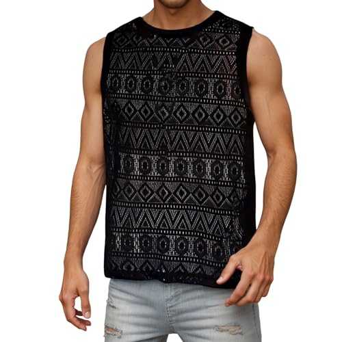 Generisch Sleeveless Shirt Men's Sexy Tank Top Transparent Sleeveless Vest Casual Shirt Summer Beach Shirt Transparent Fashionable Streetwear Sports Shirt Lace Shirts Lightweight Summer Shirts