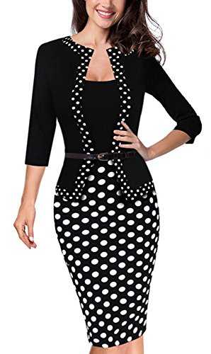 HOMEYEE Women's Vintage Retro 3/4 Sleeve Pencil Dress Wear to Work B407 (UK 16 = Size XXL, Dot)