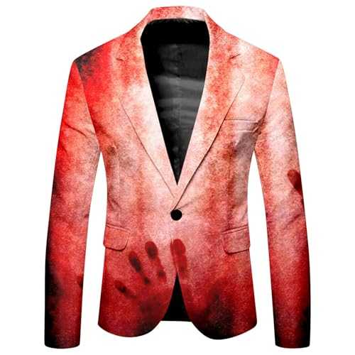 Men Suits Regular Fit Male Print Halloween Theme Casual Crewneck Blood Graphic Plus Size Shirt Printed Solid Color Prom Party Suit Big and Tall Size 52 Regular Suits