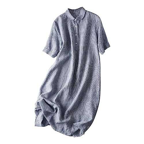 Women's Summer Casual Dress Retro Linen Loose Short Sleeve ButtonDress Long LooseDress Aline Slim Fit Swing Maxidress Beachwear Holiday Vacation Tank Daily Going OutDress