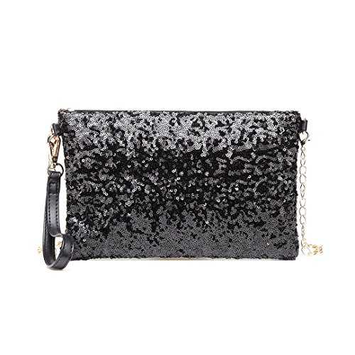 Miss Lulu Mini Crossbody Bag For Women Clutch Chain Shoulder Bag Evening Party Shining Sequins Black