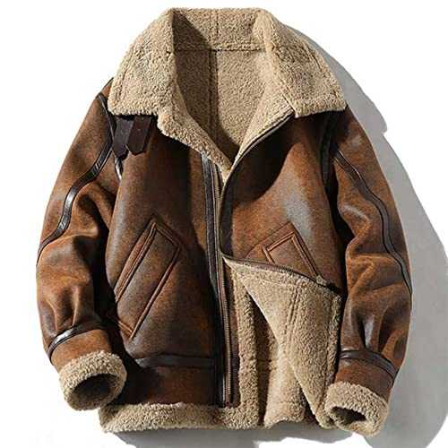 OXITA Work Jacket Warm Plush Thick Jacket Car Men's Wool Coat Jacket Winter Coat Men's Fur Leather Jacket