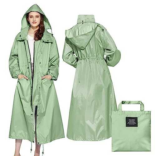 LAMA Womens Long Raincoats with Hood, Waterproof Reusable Packable Rain Coat with Long Sleeves for Adults Womens Ladies, Rain Coat for Bike Moto Riding Hiking Trekking