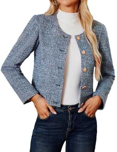 GRACE KARIN Women Winter Blazer Jackets Long Sleeve Work Office Crew Neck Button Down Cardigan Coat Formal