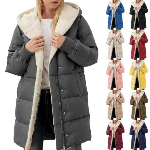 Winter Fleece Jackets for Women UK Sale Clearance Sherpa Lined Fluffy Warm Quilts Hoodies Full Zip Thicken Padded Puffer Coat Ladies Casual Plain Outerwear Overcoat with Pockets