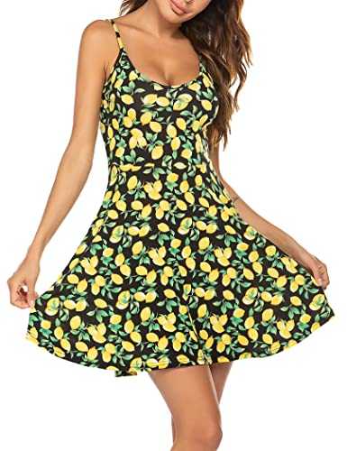 UNibelle Women Dresses Summer Floral Dress Spaghetti Strap Sleeveless Casual Dress Knee-Long Beach Sundress XS-XXL