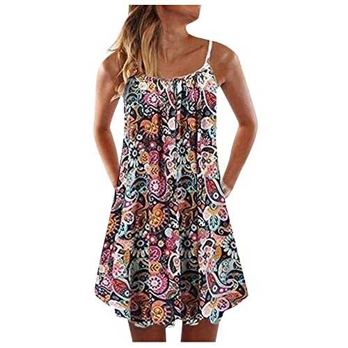 Women's Dresses UK Petite Summer Casual Vest Sleeveless Bohemian Print Loose Tank Large Dress Dresses Older, XS-6XL