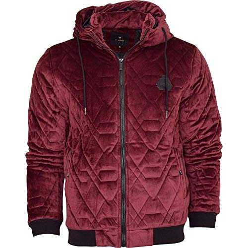 Mens Designer Hooded Velvet Velour Diamond Quilted Zip Up Bomber Jacket