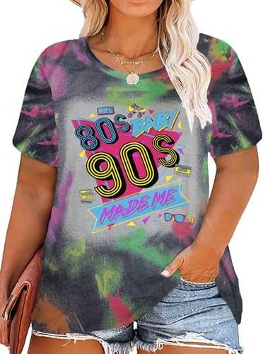 QAUN 80s Baby 90s Made Me Shirt: Women Plus Size 90s Outfits Shirts Retro 80's Nostalgia Tshirt