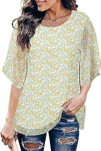 Women's Summer Short Sleeve Tunic Plus size ladies shirts Floral Blouse Loose Flowy Tops for Leggings M-4XL