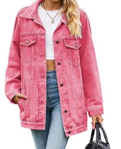 MINTLIMIT Denim Jackets for Women Long Sleeve Oversized Button Up Denim Coat Casual Jean Jacket Coat with Pockets