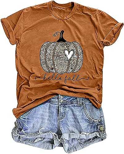 Halloween Pumpkin Graphic T-Shirt for Women Pumpkin Tee Tops Halloween Thanksgiving Gift Shirt Tops