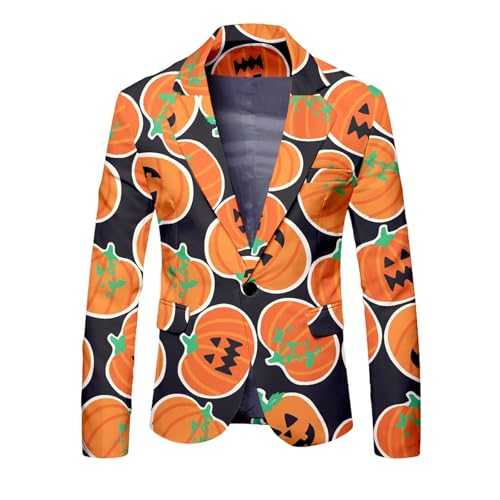 Men's Suits Trend Halloween Themed Regular Casual Single Breasted Lapel Leisure Suit One Button Tuxedo Round Hem Pocket Blazers Versatile Jacket Tops for Men