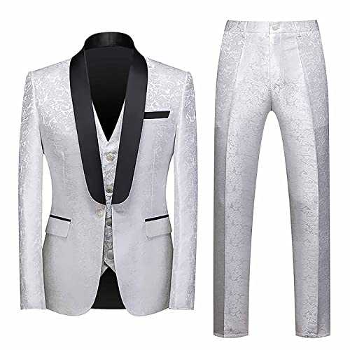 Mens Suits 2 Piece Regular Fit/Men Suits Sets Mens Slim Fit 3 Piece Suit Classic Business Wedding Suits Tuxedo Blazer Waistcoat Trousers Silver