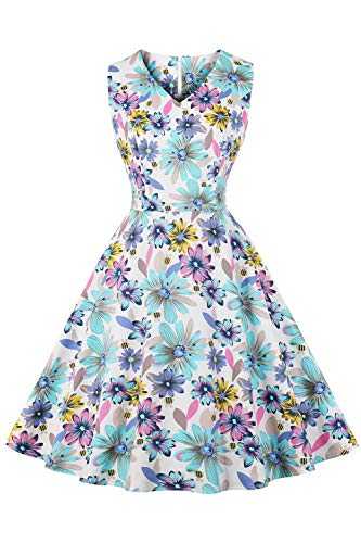 AXOE Women's 1950s Audrey Hepburn Floral Print Vintage Dresses Sleeveless