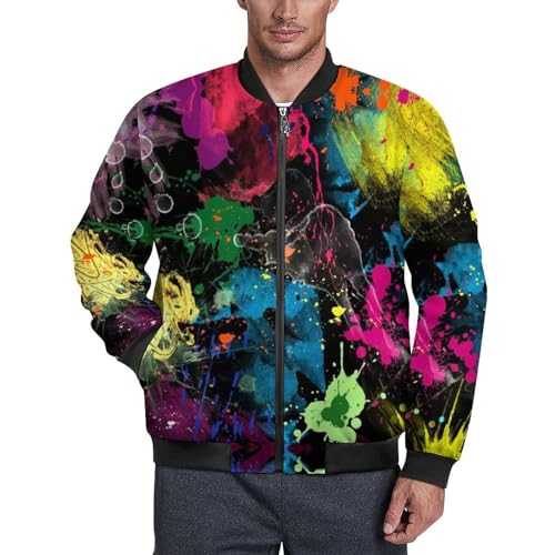 Breathable Psychedelic Colorful Graffiti Men's Flight Bomber Jacket Fall Winter Warm Coat For Womens With Pockets