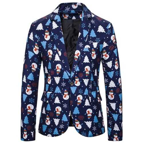 Men's Suits Casual Christmas Printed Suit Party Lapel Suit One Button Long Sleeve Jackets Dinner Blazer for Formal and Leisure Occasions