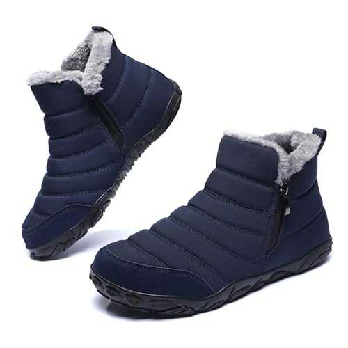 Barefoot Snow Boots Shoes Men Women Winter Ankle Boots Fur Lined Side Zipper Warm Walking Boots Lightweight Outdoor Anti-Slip Unisex Booties Mid Calf Sport Shoes Blue