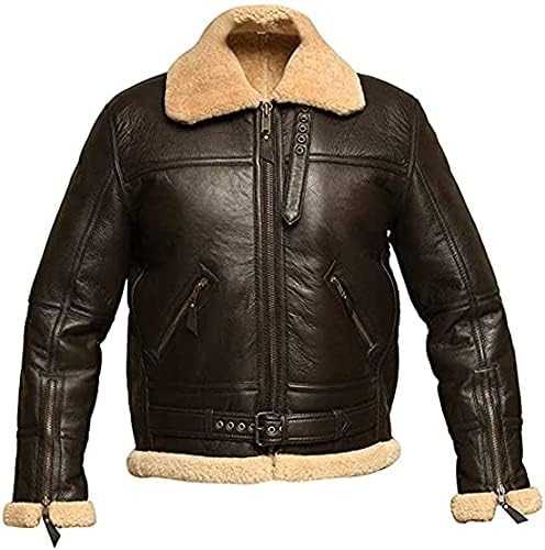 Barley Direct Men's RAF Aviator Bomber Jacket B3 Real Shearling Sheepskin Fur Leather Jacket Leather Winter Jacket