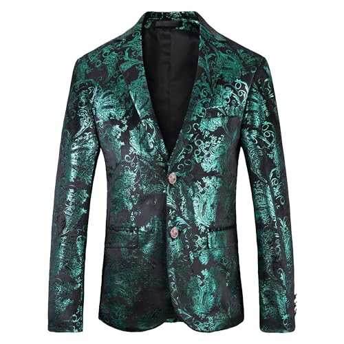 Men's Floral Pattern Tuxedo Blazer Long Sleeve Formal Slim Fit 1 Button Suit Jacket for Party Wedding