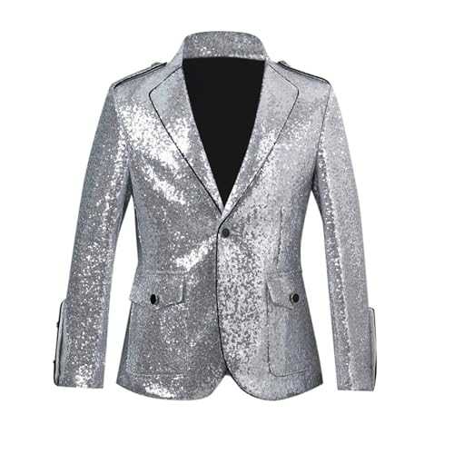 Rugged Rain Gear Men's Performance Suit Silver Sequin Male Stage Performance Slim Fit Suit Tops Men Suits Regular Fit