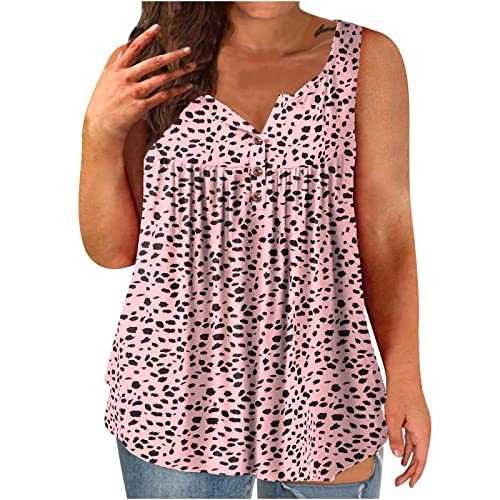 Plus Size Tank Tops for Women UK V Neck Button Up Vest Tops Floral Graphic Print Long Length Pleated Vests Tunic Tops Summer Sleeveless T Shirts Ladies Curved Hem Flowy Vest Loose Casual Tee Sale