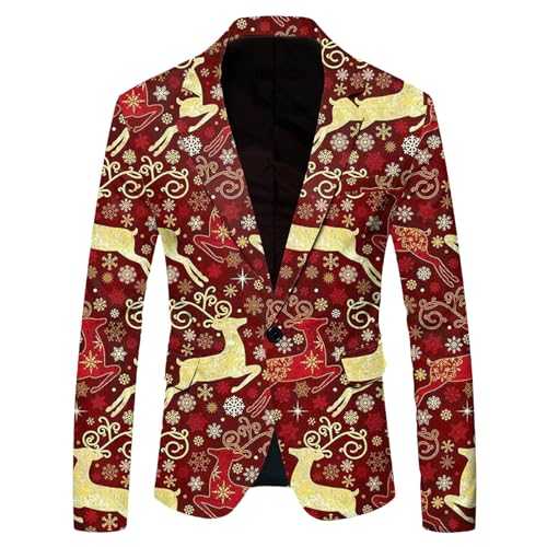 Men Christmas Snowflake Santa Printed Pocket Lapel Button Suit Suit Mens Flapper Suit