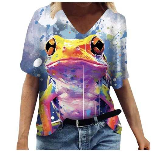 Tunic Tops for Women UK, Women's Casual Fashion Comfortable Floral Print V Neck Short Sleeved T Shirt Top Graphic Tees Vintage Solid Casual Dressy Tops Party Blouse Tee Shirts Going Out Work Office