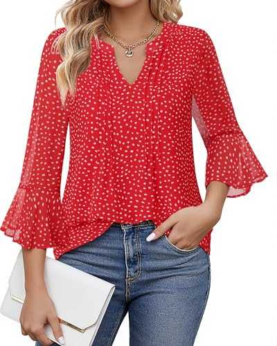 Gaharu Women's 3/4 Sleeve Tops Dressy Business Work Blouses Chiffon Office Shirts
