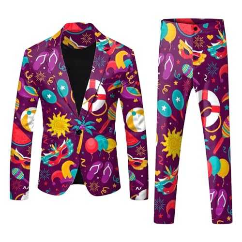 Mymyguoe Fashionable Party Suit for Men, Two-Piece with Printed Slim Fit Men's Suit Jacket and Suit Trousers, 2-Piece Set, Suit Jacket, Pants with Prints, Men's Crazy Prom Suits, Fancy Dress Costumes