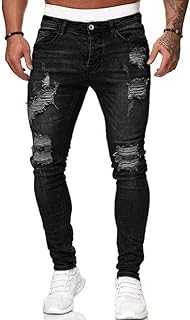 Men's Casual Slim Fit Denim Trousers Ripped Skinny Distressed Destroyed Holes Pants Jeans