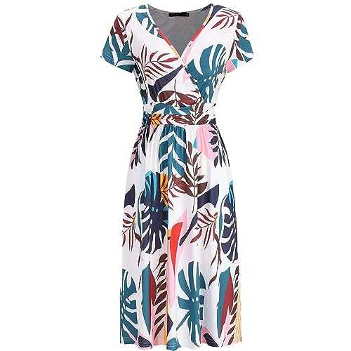 27 Dresses Printed V Neck Wrap Chest Short Sleeved Pocket Dress in Dress for Women Debenhams Womens Clothing (A, L)