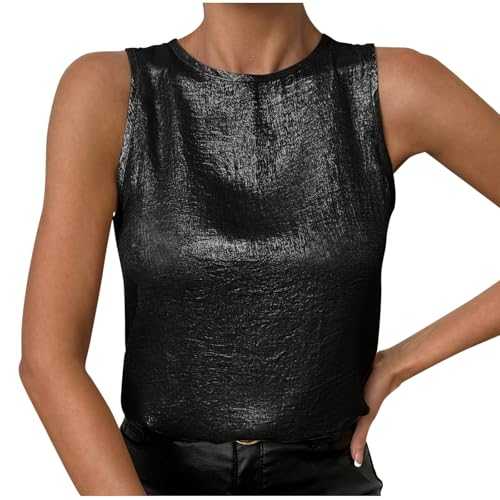 Mrat Tank Tops for Women UK Sparkly Casual Loose Fit Vest Wet Look Shirts Sexy Bodycon Stretch Tops Back One Button Vest Party Club Vest Going Out Shiny Comfy Slim Fit Tops Ladies Elegant Tops Sale