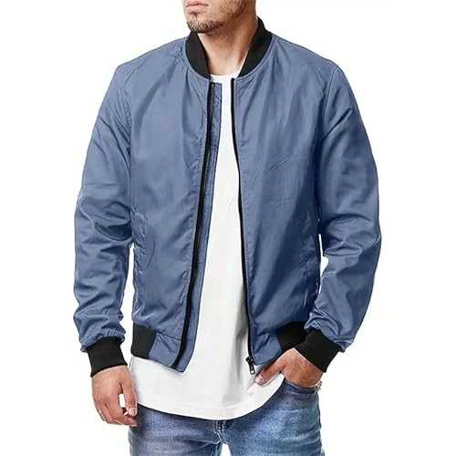 LELEW Thin Bomber Jacket For Men, Long Sleeves Baseball Jackets Solid Color Breathable Varsity Jackets Comfortable Summer Casual Sports Jacket Plus Size
