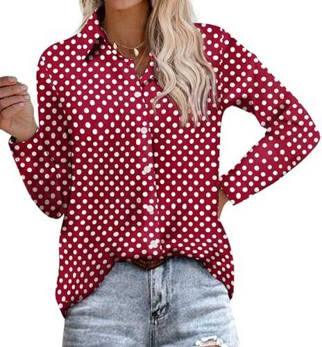 HOTOUCH Women Blouse Shirts Long Sleeve Tops Button Down Shirt Tops Lapel Neck Elegant Tunic Tops Business Casual Office Work Loose Blouse Top Ladies Tops S-XXL