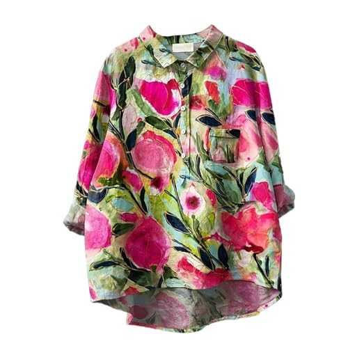 YCBMINGCAN Elegant Oversized Linen Blouse for Women Casual Flowing, Loose, Long Shirt with Crew Neck Graphic T-Shirts with Crew Neck Pullover Loose Tops Blouse Basic