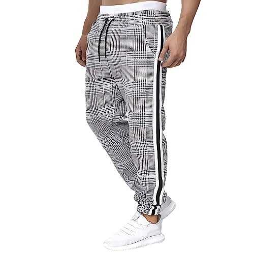 Mens Joggers with Zip Pockets Men's Long Casual Sport Pants Slim Fit Plaid Trousers Running Joggers Sweatpants Mens Joggers with Zip Pockets