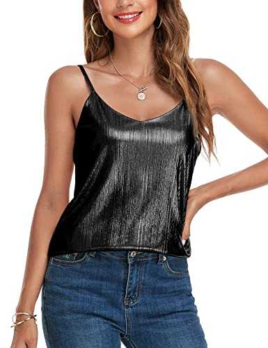 VIDUSSA y2k Tops for Women UK Sparkly Vest Tops Glitter V Neck Casual Cami Sleeveless Camisole Tank Shirt