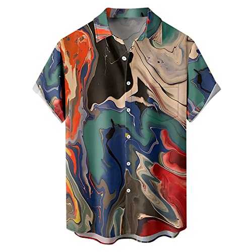Men's Short Sleeve Hawaiian Shirt Casual Short Sleeve Button Down Shirt Casual Button Down Vacation Top Mardi Gras Shirts Modern Fitted Tees Basic Tops