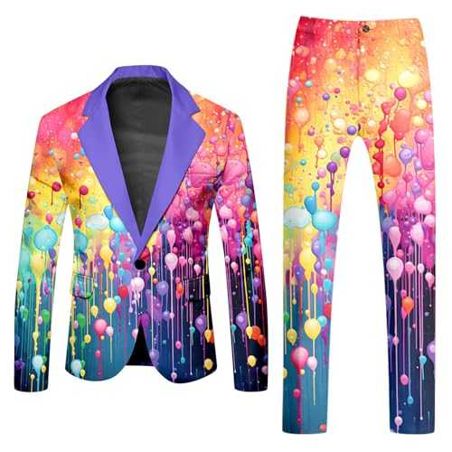 RUMAOZIA Rainbow Suits 2-Piece Men's Suit Jacket and Suit Trousers Two-Piece Party Men's Suits Carnival Costume Rainbow Funky Suits Suit Neon Coloured Blazer Trousers Suits Slim Fit Men's Suit